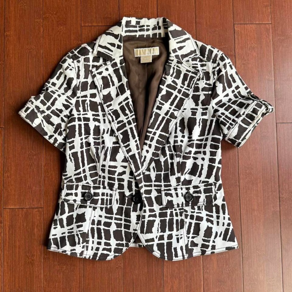 Brown and White Michael Kors Short Sleeve‎ Blazer